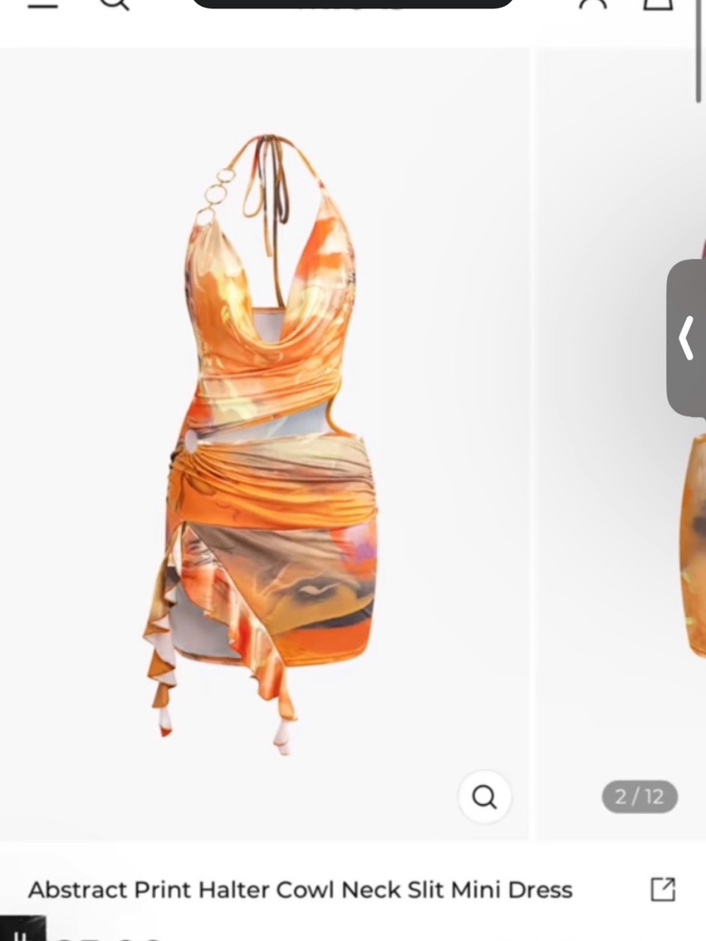 Orange Abstract Halter Cowl Mini Dress with Side Slit